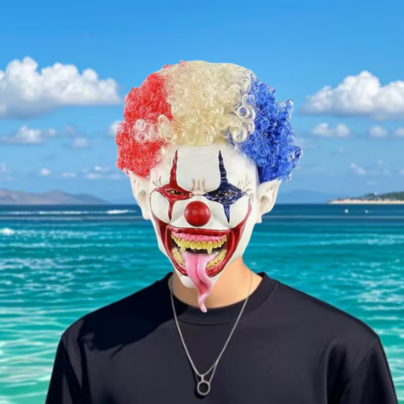 Máscara de payaso con cabeza explosiva Máscara de payaso con lengua larga y boca grande