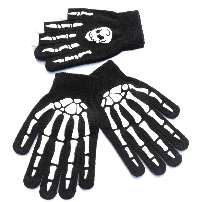 Adultos Halloween cráneo fantasma garra impresión fluorescente luminoso guantes al aire libre ciclismo guantes de punto caliente