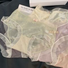 作柚-甜欲蕾絲內褲女生透明性感網紗雲朵少女速干中腰包臀三角褲