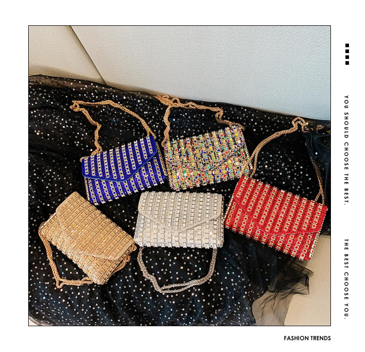 Cross-border bag bestsellers: Women's bag, chain, super shiny diamond-encrusted small square bag, crossbody bag, fashionable and versatile, socialite dinner bag full figure