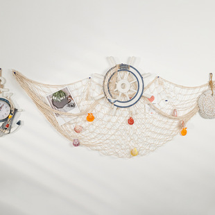 Factory Direct Sales Mediterranean Style Decorative Fishing Net Thick and Thin Line Cotton and Linen Rope Shell Float Wall Hanging Background Wall