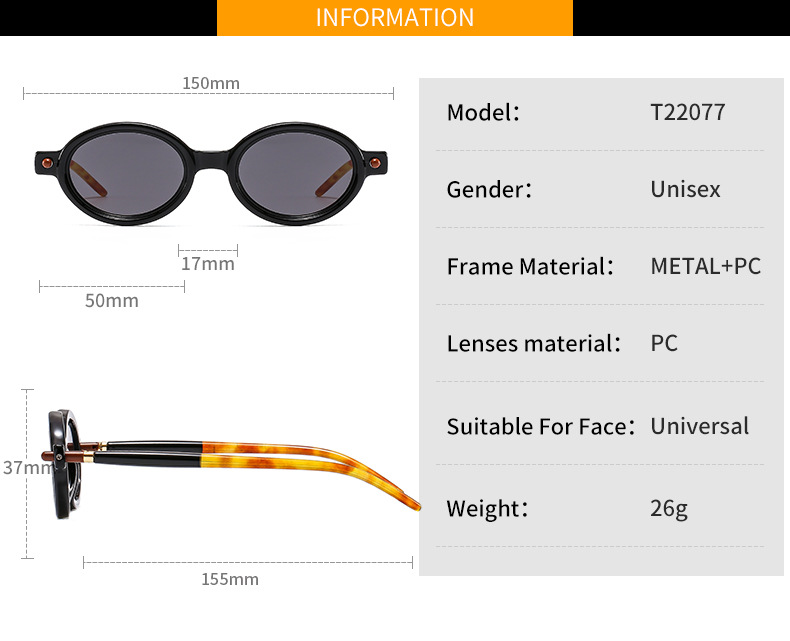 Travel Occasion Solid Color Pattern Retro Solid Color PC UV400 Protection Oval Frame Full Frame Women's Sunglasses