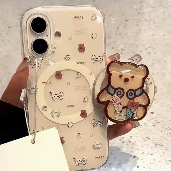 Ins lindo oso de música mecedora para iphone14 Apple 16ProMax funda para teléfono móvil 15PRO soporte 13 mujer