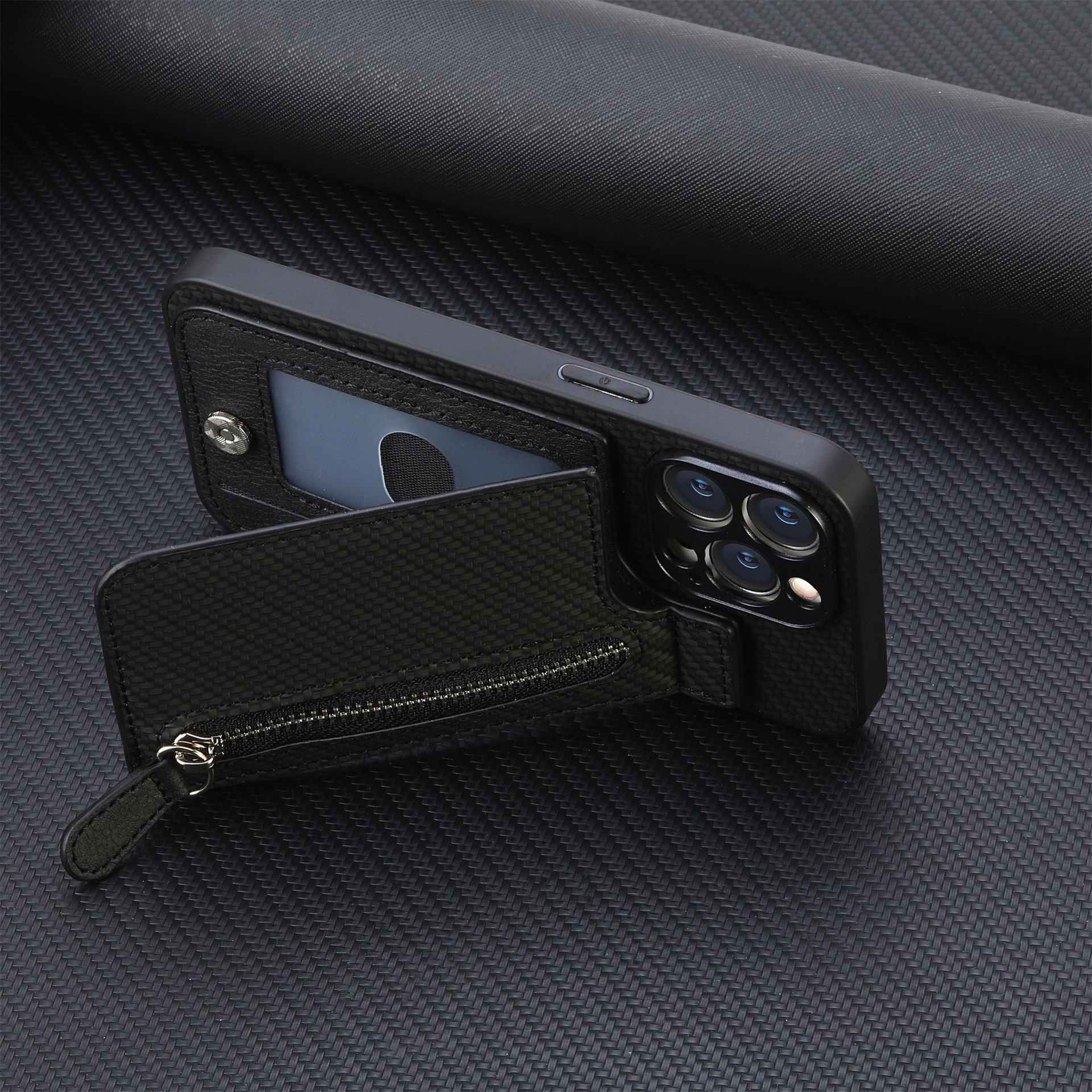 TechGlobe Compatible With IPhone 17 Flip Holder Phone Case Wallet Stand Zipper Bag Card Slot Protective Cover_voghion.com