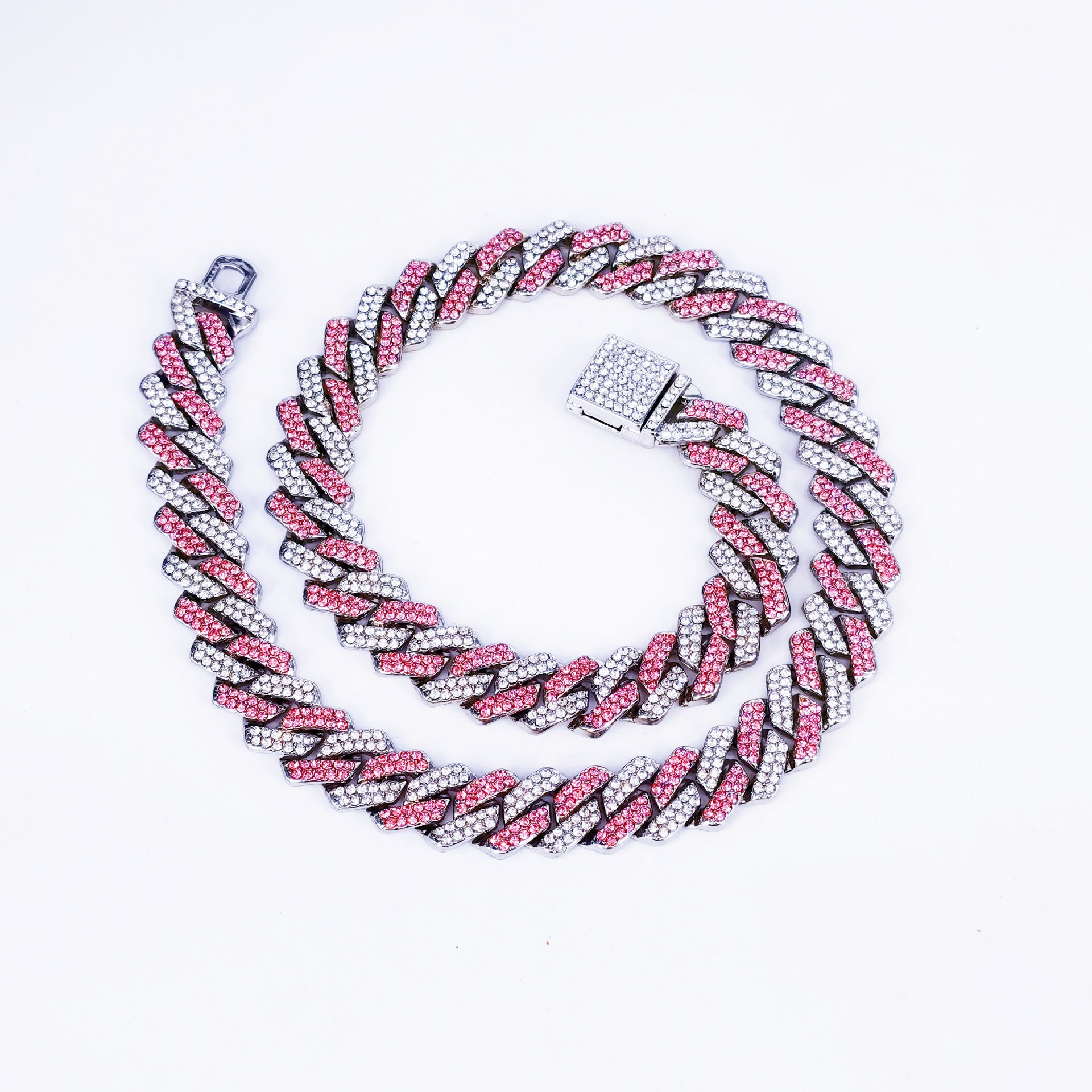 Κολιέ με αναδιπλούμενη κορυφή από κράμα αλουμινίου 14 χιλιοστών με διαμάντια σε σκόνη, για άνδρες και γυναίκες, με σχέδιο κουβανέζικης αλυσίδας και στυλ χιπ χοπ_voghion.com