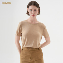 CANVAUS莱赛尔绵羊毛T恤女夏季亲肤高质感薄款宽松圆领短袖上衣潮