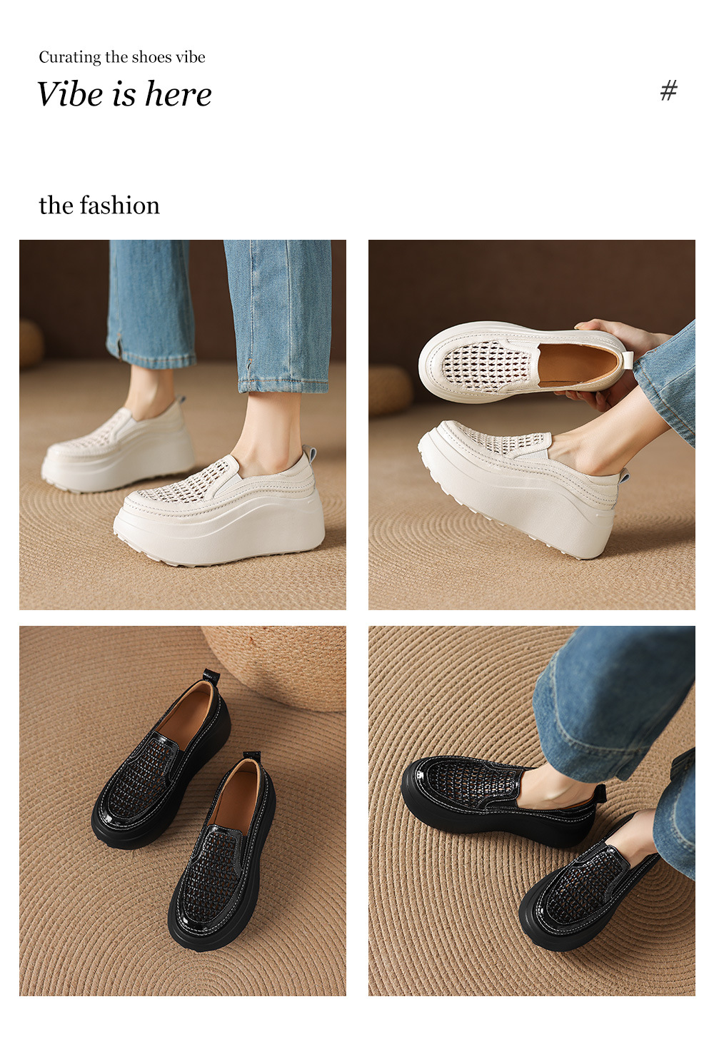 Giày sandal cao gót nữ hở mũi đế dày da thật mũi tròn phong cách lười — màu đen, màu trắng ngà chi tiết 1