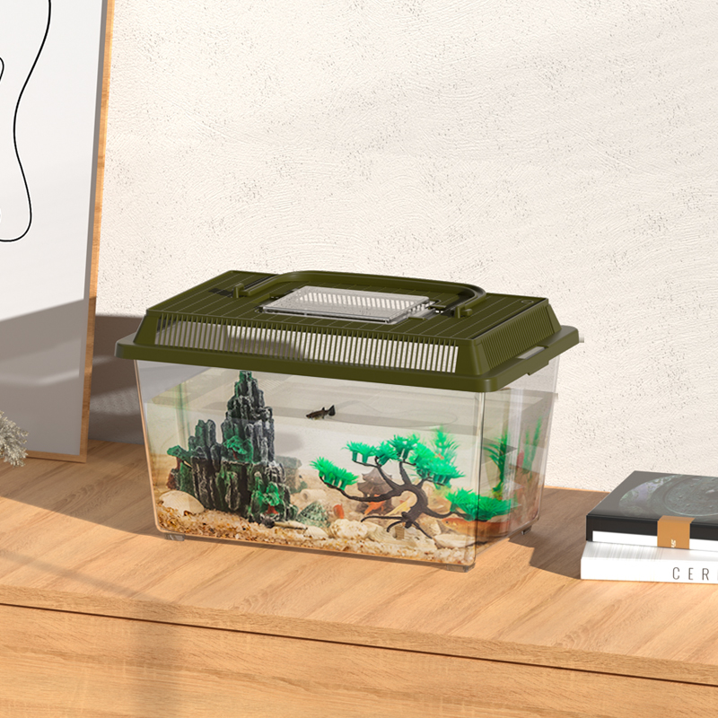 塑料家用鱼缸乌龟缸户外昆虫专用容器中小型手提家用饲养箱子带黎