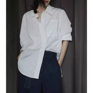 春季新款白色衬衫女内搭冷淡系高级感上衣宽松休闲气质通勤棉衬衣