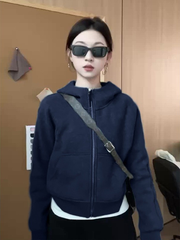 山东即墨卫衣短款连帽外套女早秋季2025新款韩系慵懒风小个子开衫|undefined