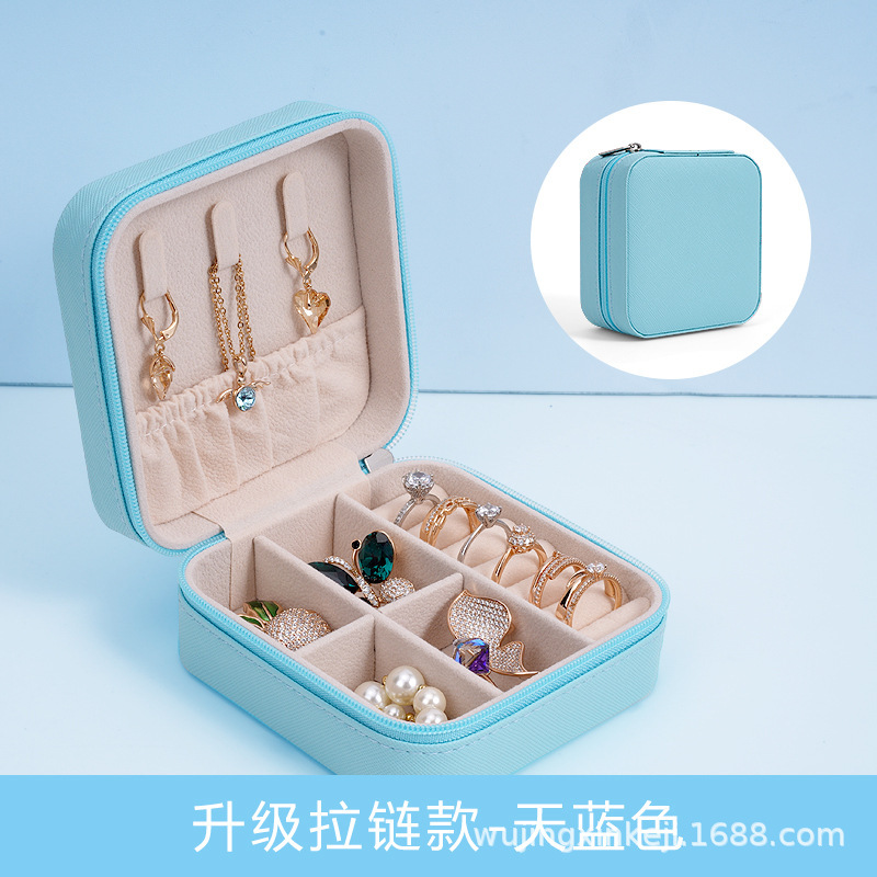 Joyero Franela Anillo portátil Pendientes Pendientes Caja Joyas de viaje Broche Caja de almacenamiento Piel de camarón transfronterizo Piel de PU