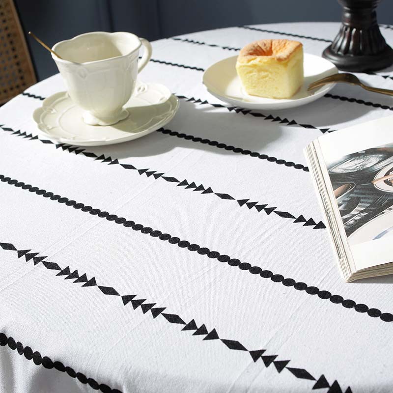 Flying Cat Cross-border  Bohemian Printed Striped Black Tassel Tablecloth Round Household Coffee Table Table Cloth display picture 4