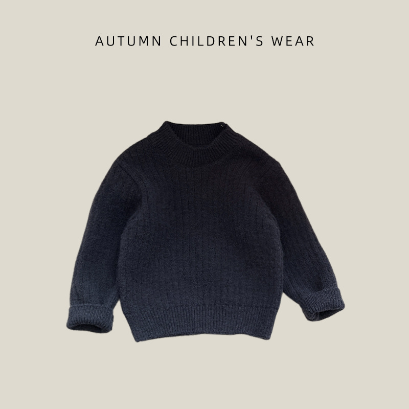 Infant and toddler autumn knitted warm sweater, children's vertical ribbed solid-color outerwear, Korean-style fashionable top for baby boys Infant and toddler autumn knitted warm sweater, children's vertical ribbed solid-color outerwear, Korean-style fashionable top for baby boys
