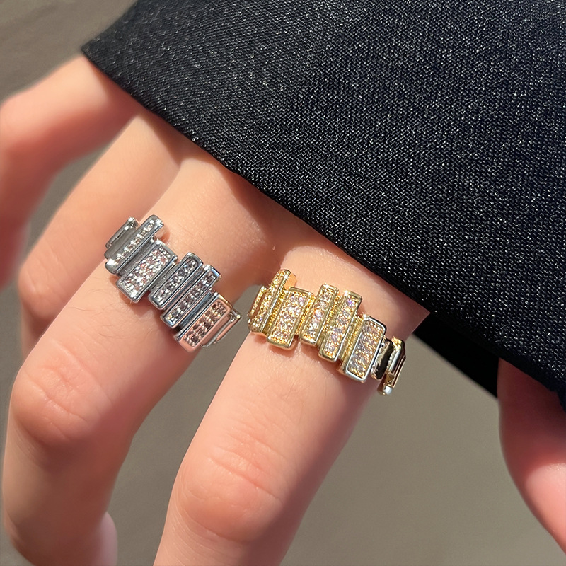 Fashion Geometric Silver Plated Plating Rhinestones Open Ring