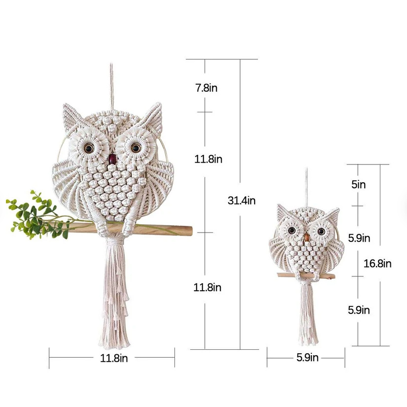 Pastoral Animal Owl Cotton Iron Tapestry Wall Art display picture 3