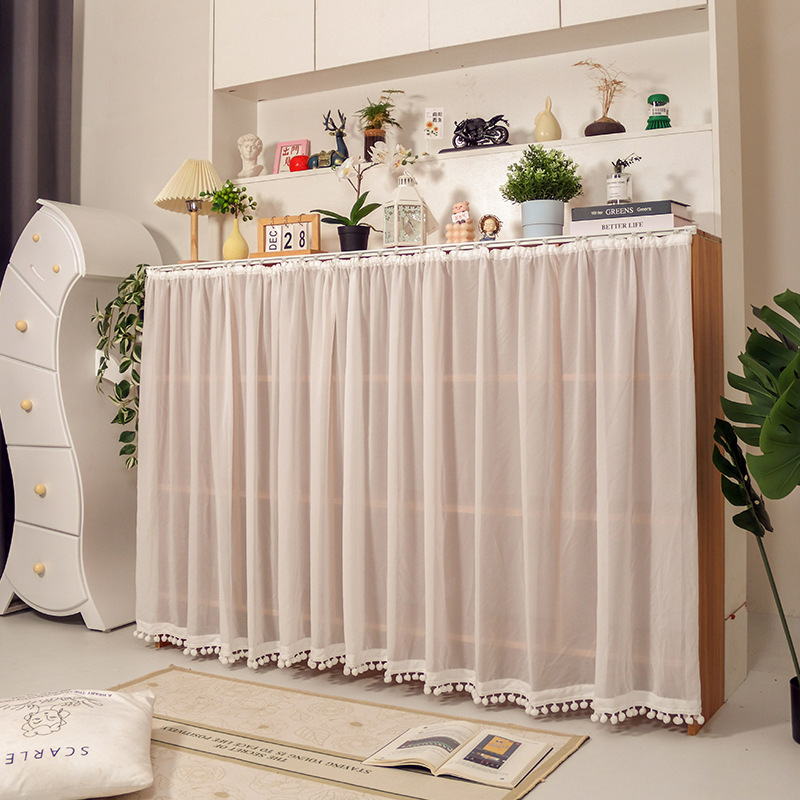 Cabinet Cover Curtain, No-Drill Magic Tape Gauze Curtain, Open Cabinet Dustproof Cover Curtain, Sliding Rail Curtain