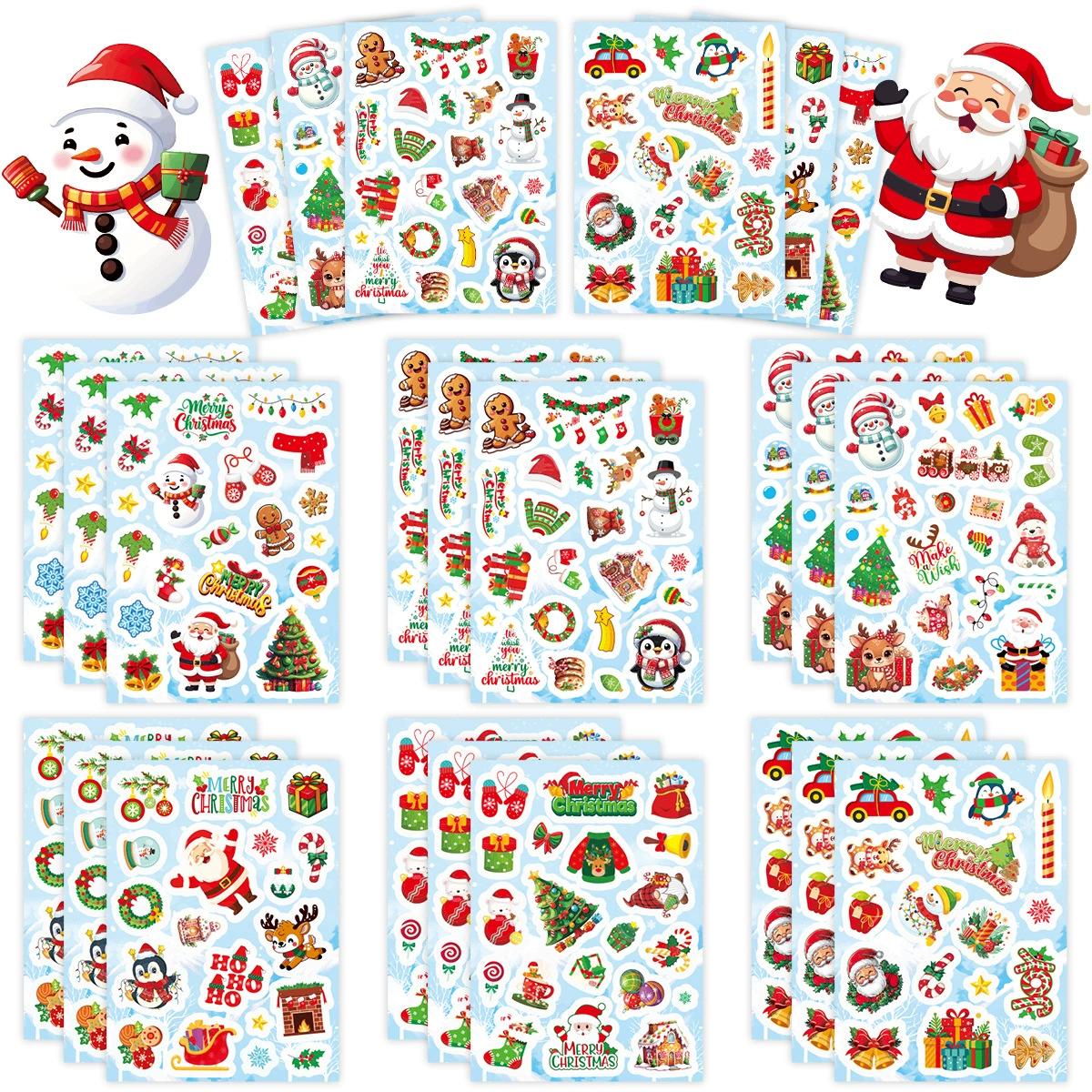 新品圣诞节派对装饰贴纸 圣诞老人麋鹿冰雪贴纸 礼盒贴纸手臂贴纸