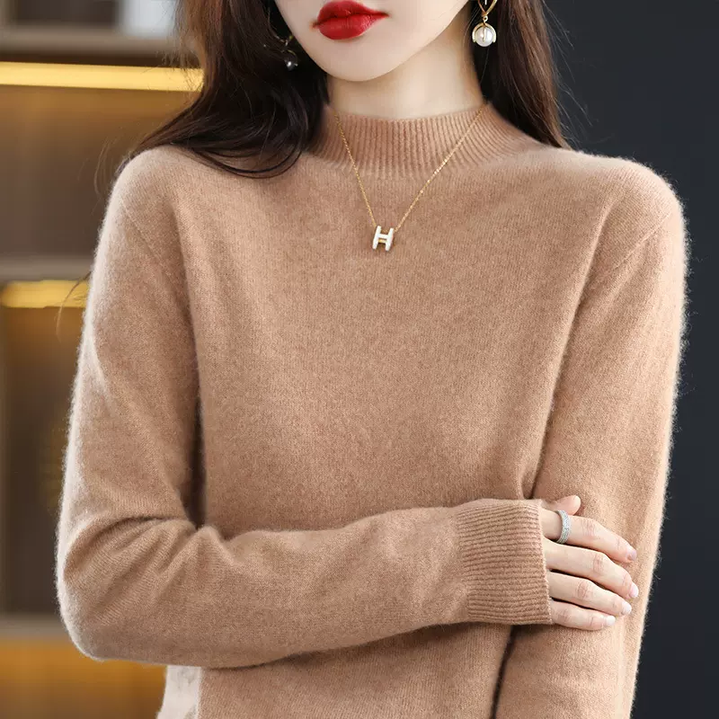 一线成衣半高领羊毛衫女短宽松羊绒打底衫2022秋冬新款毛衣女上衣