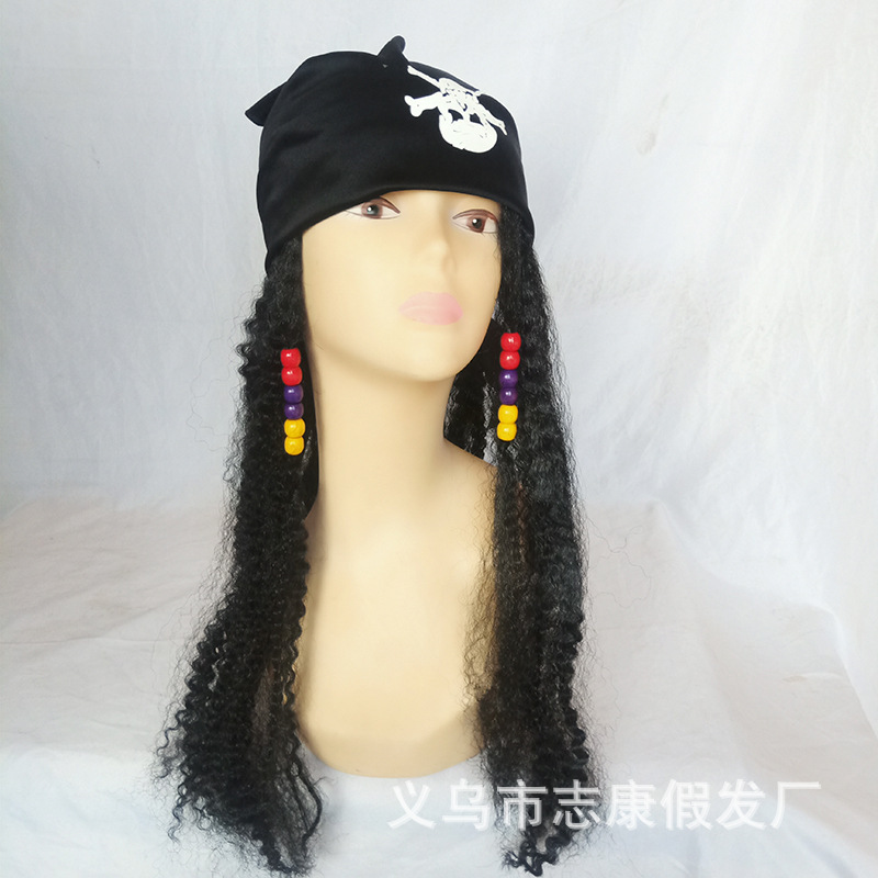 Pirate Wig Masquerade Party Caribbean Captain Jack Sparrow Headscarf Pirate Hat Performance Props Party Fluffy