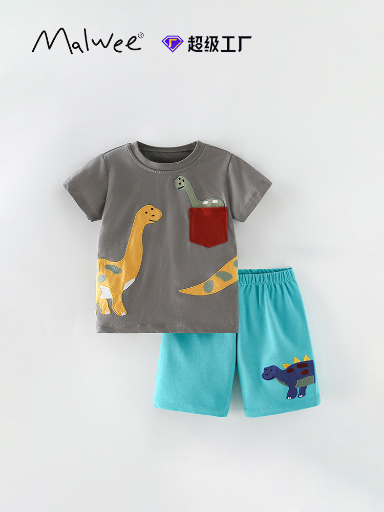 Malwee set de niños de verano nuevo conjunto de ropa infantil europea y americana de dos piezas guapo cuello redondo de manga corta ropa casual para niños