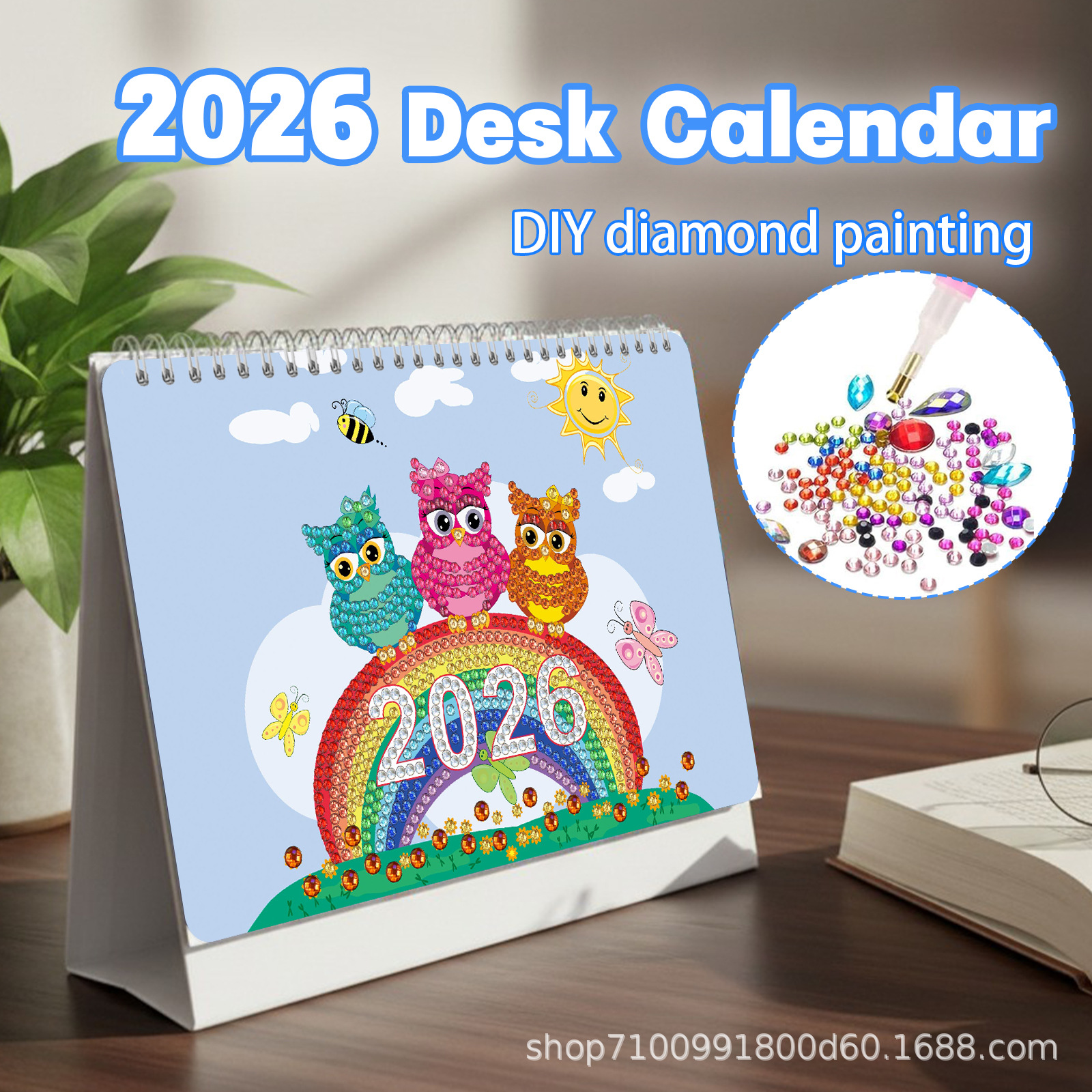 Transfronterizos para 2026 pinturas de mampostería DIY hechas a mano alrededor del conjunto de pegatinas de diamantes de mesa calendario de fábrica en stock