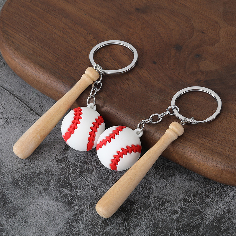 Creative Artificial Pvc Soft Rubber Baseball 2-Piece Set Keychain Jewelry Pendant Sports Keychain Small Gift