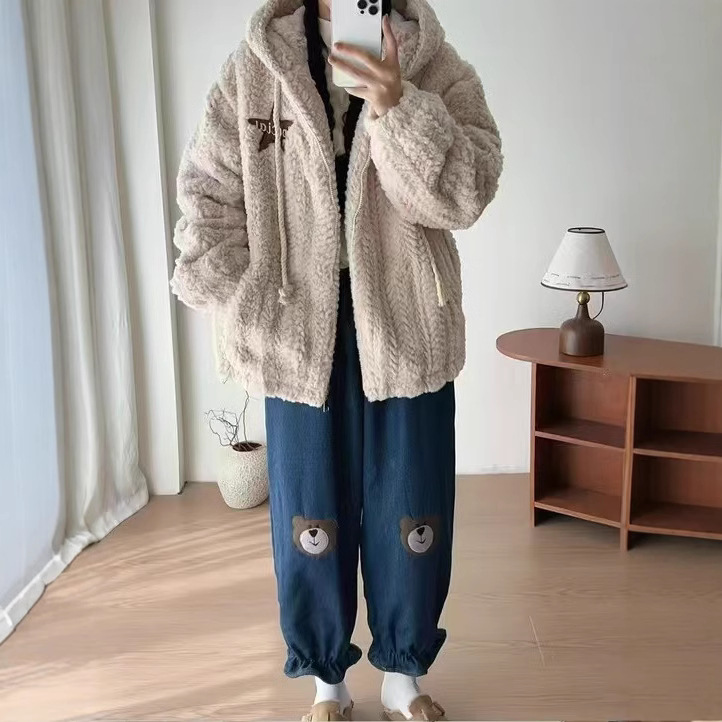 (2개) 양모 느슨한 두꺼운 게으른 카디건 재킷