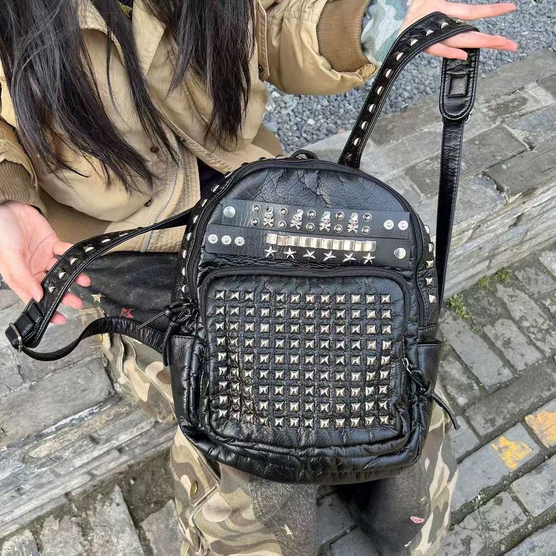 Exclusive accessories original homemade dark trend brand punk Y2K subculture backpack niche hot girl soft leather rivet pair
