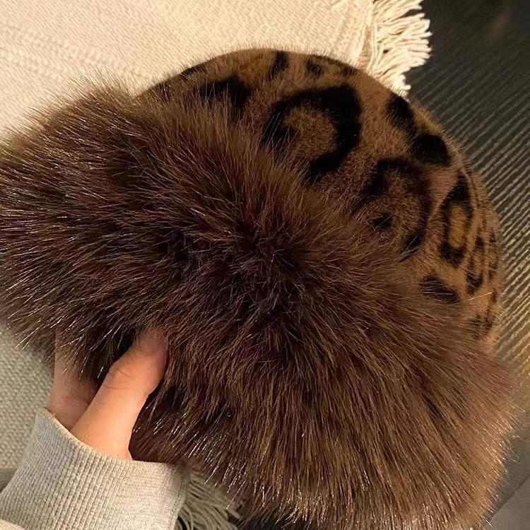 Sombrero de leopardo de Mongolia de peluche osos orejas sombrero de mujer otoño invierno imitación de piel sombrero de pescador bufandas variantes bufandas image 9