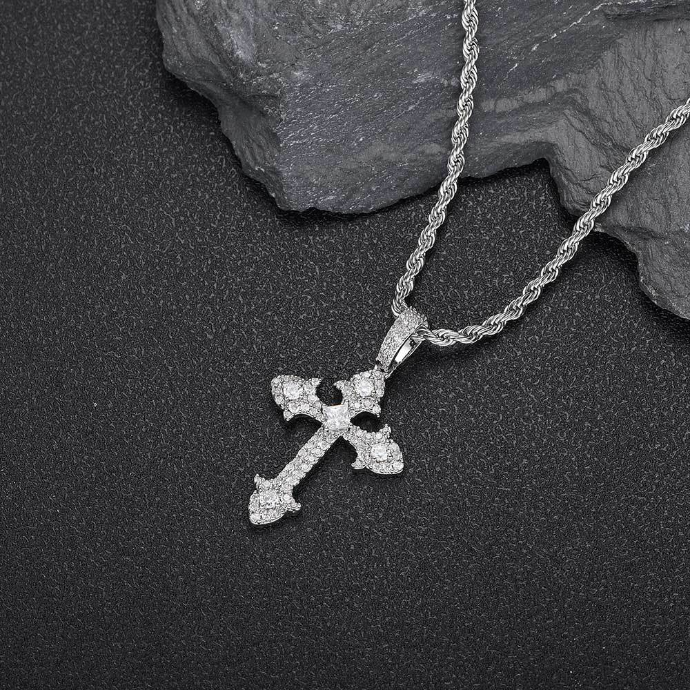 Hip-hop Cross Copper Inlay Zircon Gold Plated Men's Pendant Necklace display picture 4