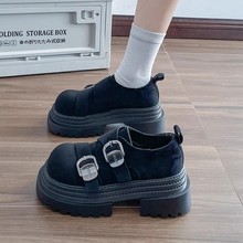 时尚潮流魔术贴粗跟厚底勃肯鞋女2025新款百搭小个子增高乐福单鞋