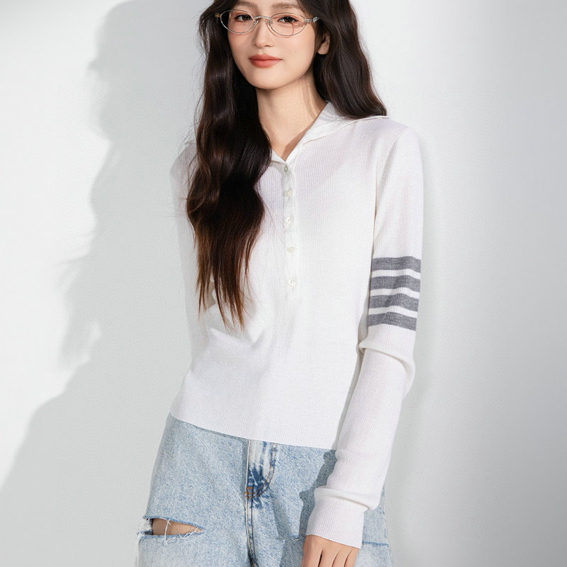 Nanyou Light Luxury 25 Autumn and Winter New Tb Four-Bar College Style Merino Wool Large Lapel Sweater Suit Top