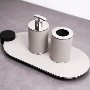 European-Style Home Decor Set with Stainless Steel Leather Soap Dispenser, Toothbrush Holder, Bathroom Four-Piece Set, Handmade Ornaments
