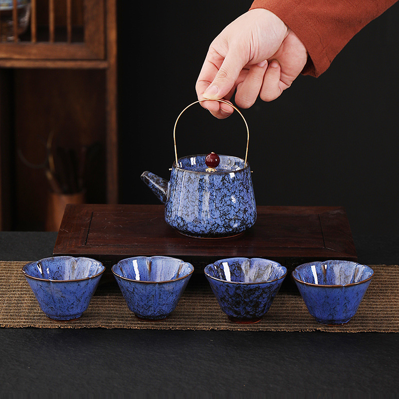 Yao Bian Tiling Teapot Ceramic Medium Size One Teapot Four Cups Tea Pot Home Use Large Capacity Tea Pot Cold Water Pot