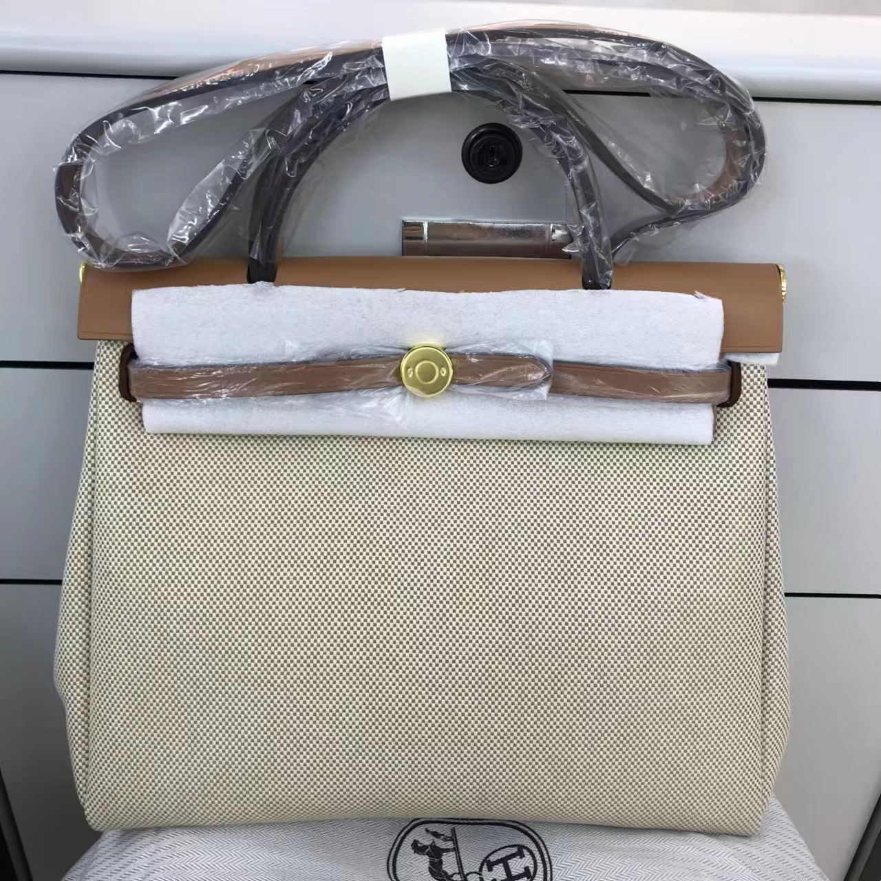 厂家直销进口牛皮金扣内缝拼帆布配小内胆包铂金凯莉包单挎手提包