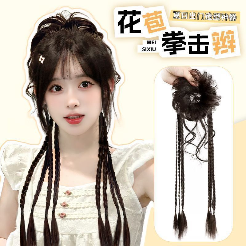 Bun hairstyle wig, summer refreshing twisted boxing braid, fluffy dragon beard bun, natural new Chinese style wig hairband Bun hairstyle wig, summer refreshing twisted boxing braid, fluffy dragon beard bun, natural new Chinese style wig hairband