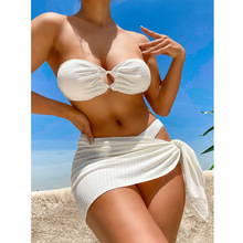 2024新款欧美泳衣爆款性感抹胸纯色三件套泳装热卖沙滩比基尼