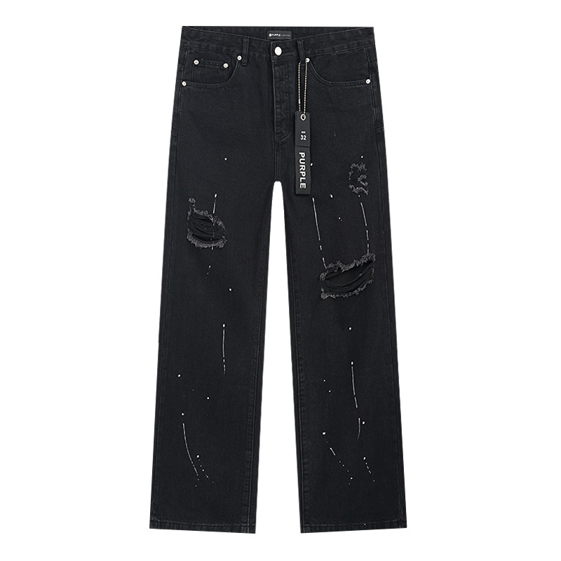 Comercio exterior transfronterizo mayorista purp1e estilo americano marca de alta calle agujero parche de tinta retrógrada lavado jeans pantalones cortos