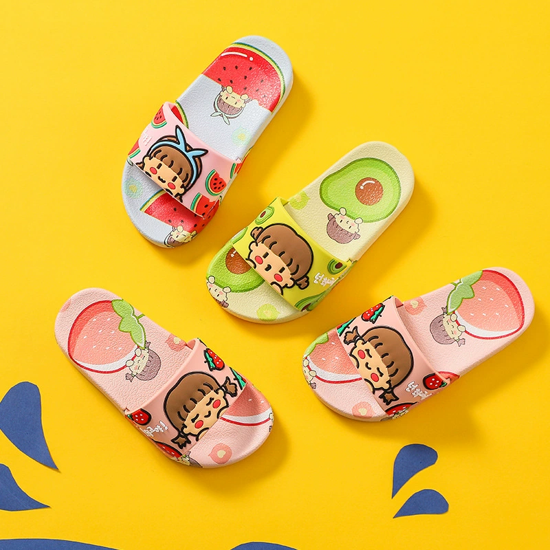 Детские летние домашние тапочки с мультяшными фруктами и конфетами, в детском стиле, фруктового цвета, из мягкого пластика, нескользящие, для улицы, для маленьких принцесс