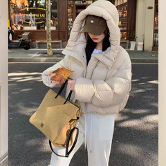 短款羽绒棉服女2025冬季新款美式面包服设计高级感连帽棉衣女外套