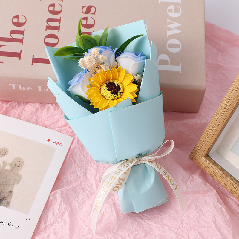 Regalo de San Valentín mini ramo de flores girasoles, flores secas eternas con estrellas exquisitas