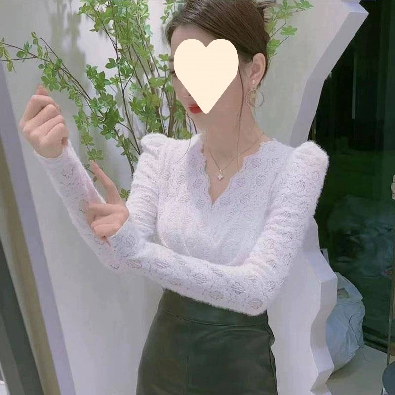 [2025 春季新款洋气小衫紫色内搭蕾丝衫女V领高级感打底衫内穿上衣]