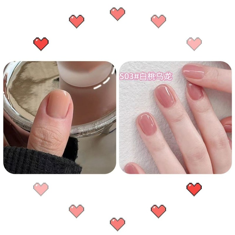 可撕拉无异味裸色指甲油免烤可剥水性快干细闪冰透显白学生美甲|undefined