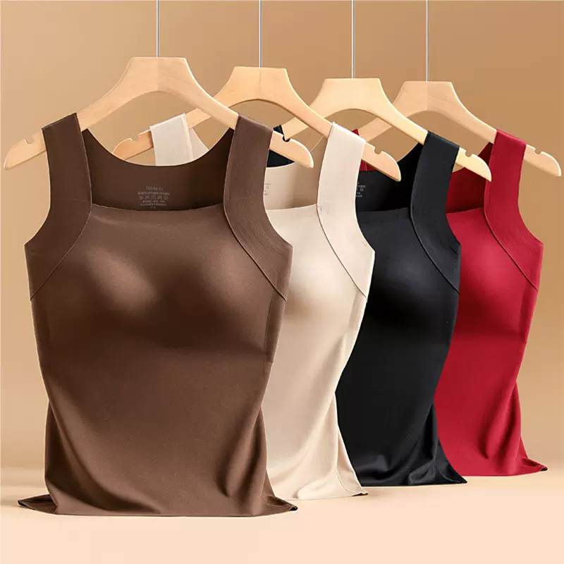 秋冬无痕裸感大码肌底衣保暖背心女固定杯美肤衣打底秋衣保暖背心