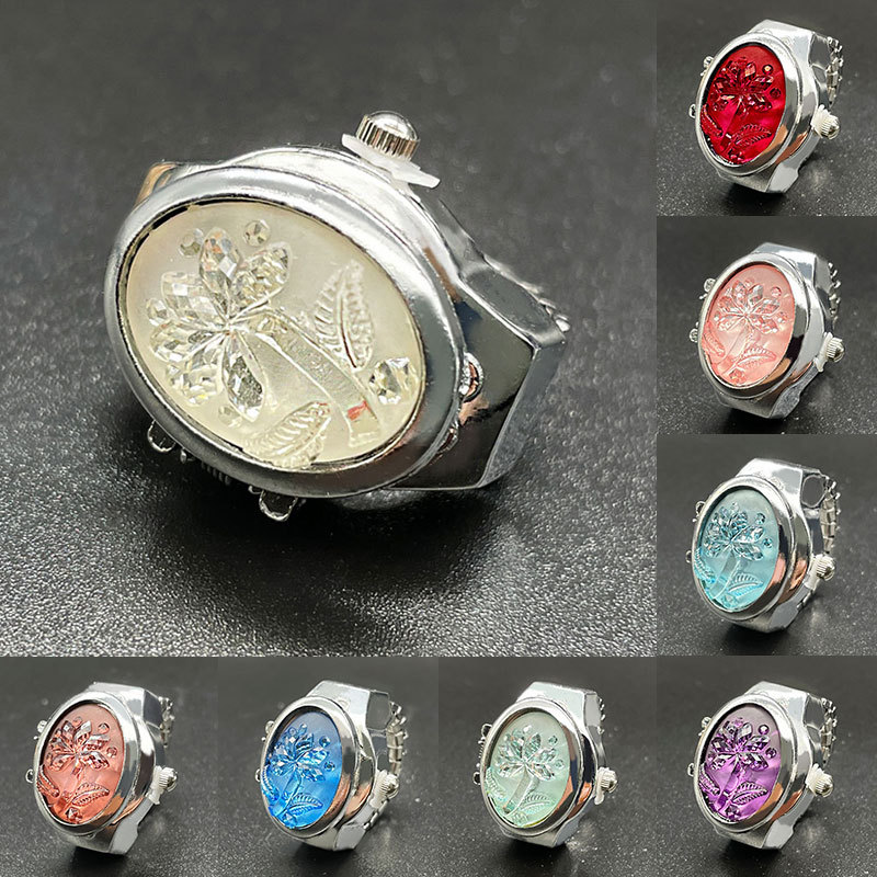 [Ring watch] flip Gem Flower temperament personality ladies student creative ring Watch cross-border foreign trade direct batch