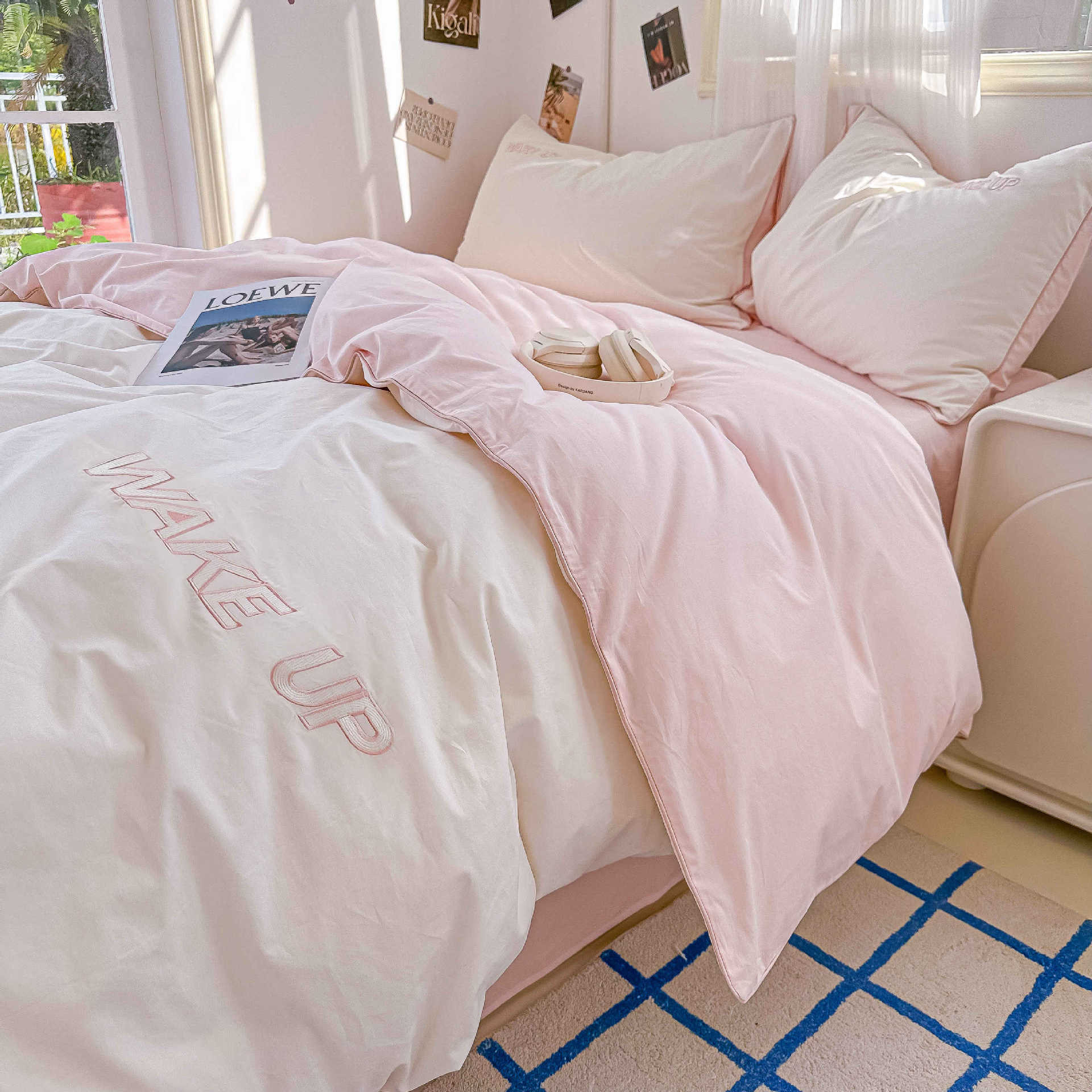 Bordado de cuatro piezas de algodón lavado 2024 nueva ropa de cama funda de edredón sábana dormitorio de estudiantes sábana de tres piezas 34