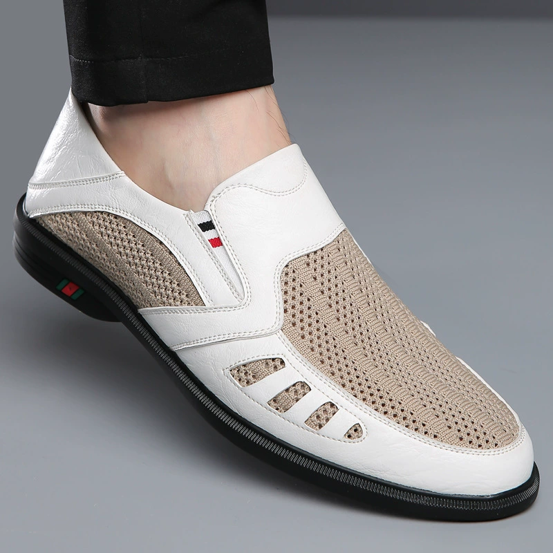 Мужская обувь для внешней торговли, летняя новая обувь с полыми отверстиями из дышащей сетки, Мужская дышащая повседневная кожаная обувь без шнурков для вождения
