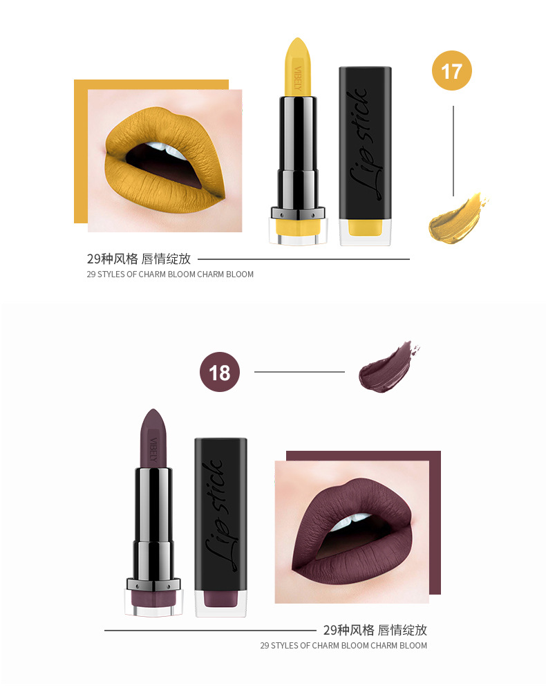 VIBELY Cross-border exclusive export non-stick lipstick cups, matte 29 nude color, earthen color, European and American lipsticks for export undefined