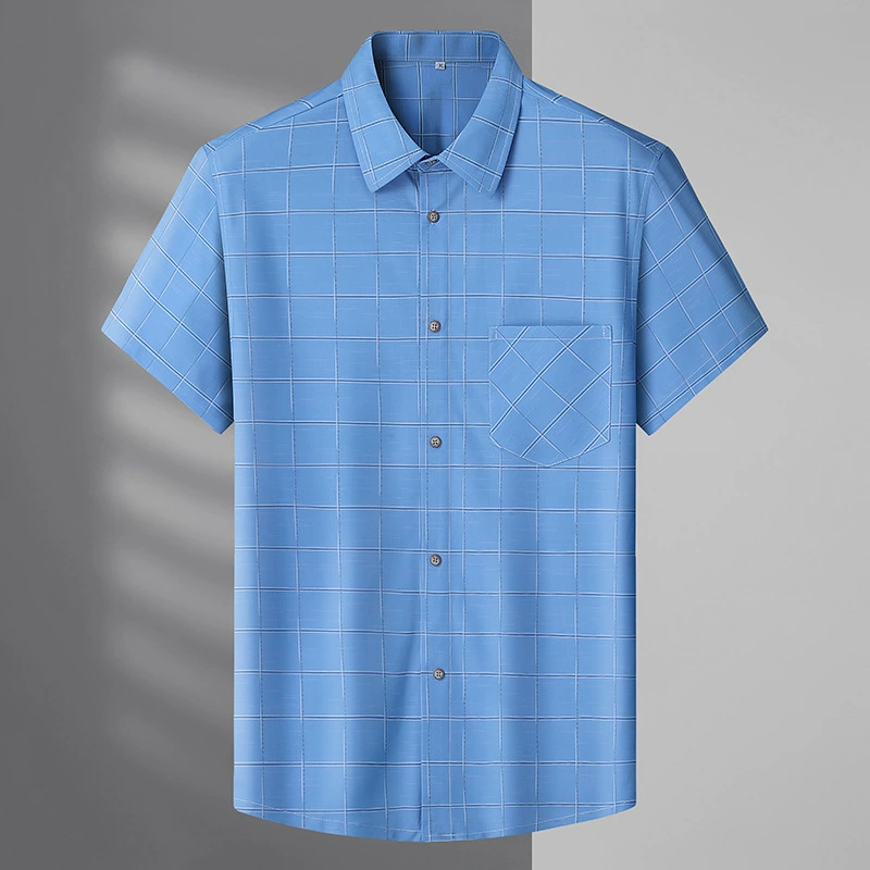 Новая мужская рубашка с половиной рукава с короткими рукавами плюс толстая рубашка большого размера повседневная рубашка мужской толстяк свободный толстый парень с короткими рукавами подкладка