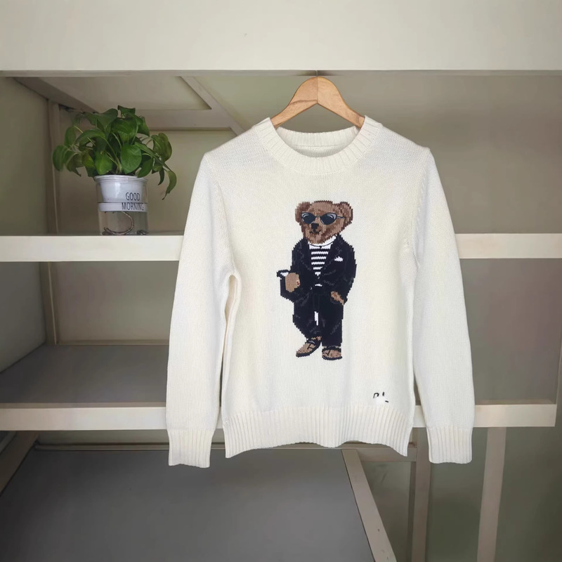Ralph Lauren Autumn and Winter Polo Bear Cashmere Round-Neck Knit Long-Sleeve Loose British Style Age-Reducing Embroidered Bear Cardigan Ralph Lauren Autumn and Winter Polo Bear Cashmere Round-Neck Knit Long-Sleeve Loose British Style Age-Reducing Embroidered Bear Cardigan